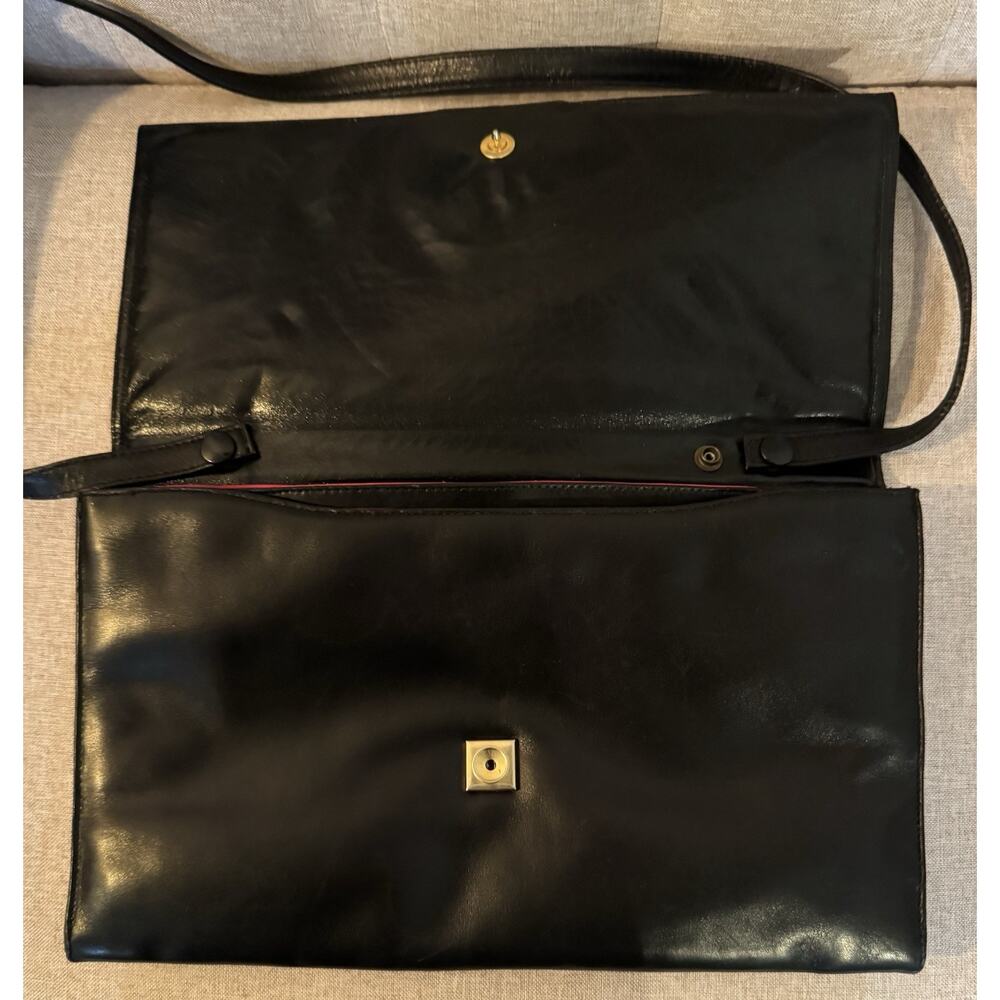 Vintage 50s Koret Black Leather Handbag Red Interior - Picture 5 of 8